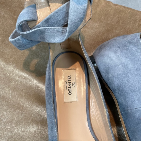 VALENTINO Garavani Suede Ankle Wrap Blue Suede Ballet Flats IT 38.5 - Picture 10 of 13
